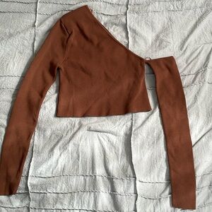 Brown Knit Off the Shoulder Top